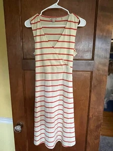 Vestido Toad Co Envolvente de Taco (solo Frontal) Mediano Marfil Naranja Rayas Línea A - Imagen 1 de 6