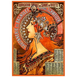 IMÁN DE NEVERA Savonnerie de Bagnolet de Alphonse Mucha, 1897 Art Nouveau - Imagen 1 de 7