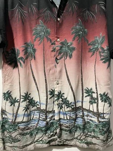 Campa Moda Floral Hawaiian Aloha Palm Trees Button Up Camp Vintage Shirt Medium - Picture 1 of 5