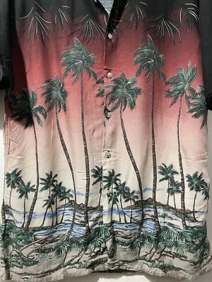 Campa Moda Floral Hawaiian Aloha Palm Trees Button Up Camp Vintage Shirt Medium - Image 1 of 4