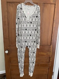 Neu mit Etikett Victoria's Secret PINK Pyjama Long John Größe L schwarz elfenbein - Bild 1 von 8