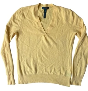 Lauren Ralph Lauren Wollpullover Damen Large Gelb V-Ausschnitt Einfarbig Klassisch Preppy - Bild 1 von 7
