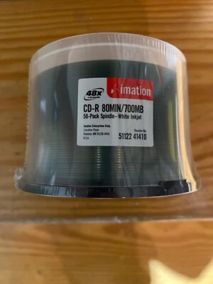 50 Pack Imation CD-R 700MB/80Min Blank Media Recordable Disc. White Inkjet - Image 1 of 2