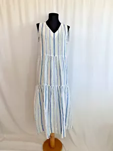 Kyla Seo Blue White Striped Linen Tiered Coastal Dress - Size Small NWT - Picture 1 of 5