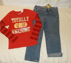New Crazy 8 TCP Girls 2pc Long Sleeve Red Shirt Blue Jeans 5 6 Small S - Picture 1 of 3
