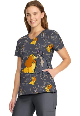 Lady and The Tramp Cherokee Scrubs Tooniforms V Neck Top TF626 LACN - Image 1 of 4