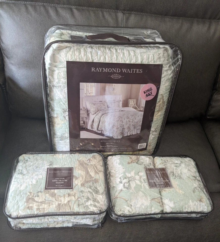 Raymond Waites King Quilted Coverlet, 2 King Shams & 2 Standard Shams Floral - Image 1 of 4