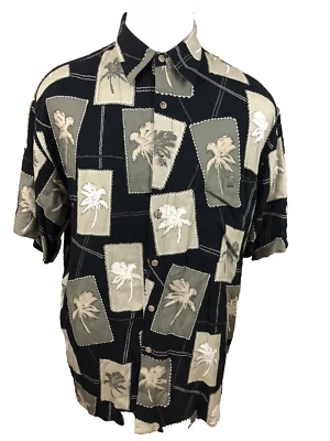 Camisa hawaiana tropical rayón estampado palmera negra talla M de Neiman Marcus para hombre Foto 1 de 4