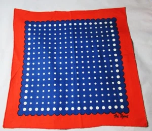 Vintage Tischdeckenauflage #03 marineblau Punkte roter Rand, Rollrand signiert THE RYANS - Bild 1 von 3