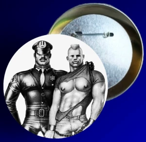 Gay Male Art Pins Retro Gay Bikers Leatherman Tom Of Finland Southern Decadence - Picture 1 of 3