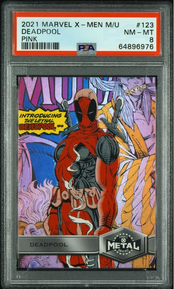 Deadpool 2021 UD Marvel X-Men Metal Universe #123 - PINK PMG #'d 25/75 - PSA 8 - Image 1 of 4