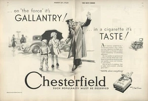 1930 CHESTERFIELD CIGARETTES anuncio de 2 páginas, oficial de policía, niños cruzando - Imagen 1 de 3