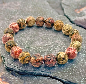 Handmade Leopard Skin Jasper Gemstone 10mm Beaded Mood Bracelet - Picture 1 of 5