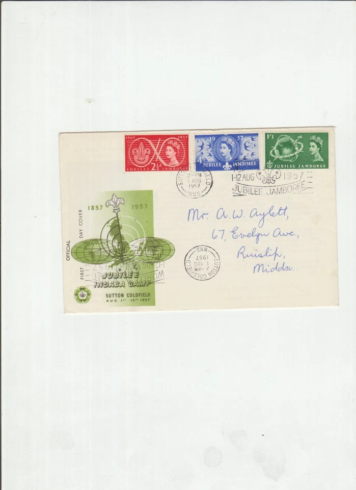 British First Day Cover Jubilee Jamboree 1/8/1957 - Sutton Coalfield - Image 1 of 1