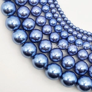 Cuentas sueltas redondas de vidrio azul pizarra perla 3, 4, 6, 8, 10, 12 mm 16" filamento #18 - Imagen 1 de 18