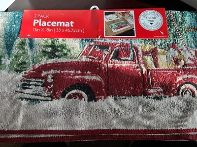 2 Pack Christmas Truck Woven Placemats 13" X 18" Polyester & Cotton Blend - Image 1 of 4