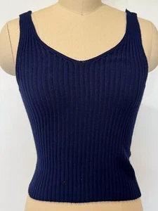 Mujer DLP Cuello en V Delantero y Trasero Acanalado Elástico Tank Suéter Top Talla M Azul - Imagen 1 de 6