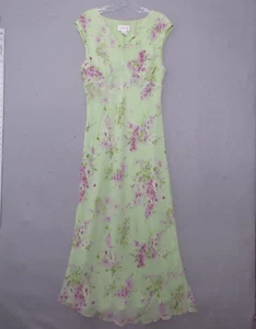 Abito Chadwicks 14 vintage verde floreale seta fata Y2K anni 90 midi floreale romantico - Foto 1 di 12