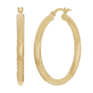 Italian 14k Yellow Gold Polished & Sand Finish Round Hoop Earrings 1.3" 3mm 2.4g - Picture 1 of 5