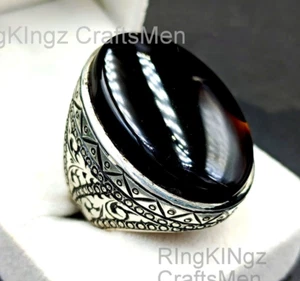 Anillo rojo oscuro Aqeeq para hombre plata de ley 925 piedras preciosas naturales ágata anillo para hombre - Imagen 1 de 10