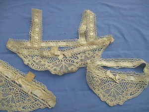 Parure 3 pièces chemise et bas ciulotte dentelle fuseaux main 1900 ruban blanc - Photo 1/5