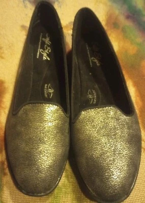 Zapatos Mocasines Faline Estilo Suave Sin Cordones Talla US 5.5 M Negro Plata  Foto 1 de 4