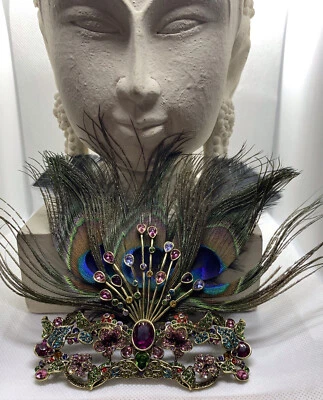 HEIDI DAUS “Masked Beauty” Crystal-Accented Feathered Pin ~Majestically Gorgeous - Image 1 of 4