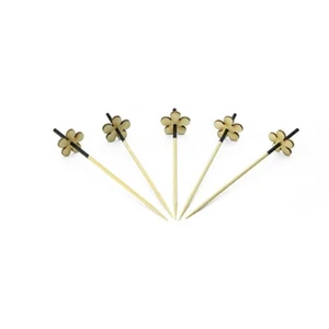 Picker aus Bambus in Schwarz mit Blume,  90 mm, 200 Stück - Bild 1 von 1