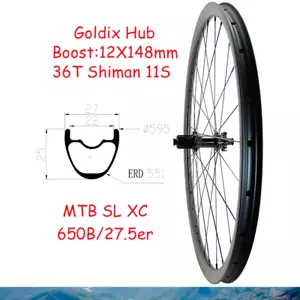 650B/27.5er MTB Bicycle 27X25mm Rear Wheelset Carbon Rim 28 Hole Boost Hub XD MS - Picture 1 of 12