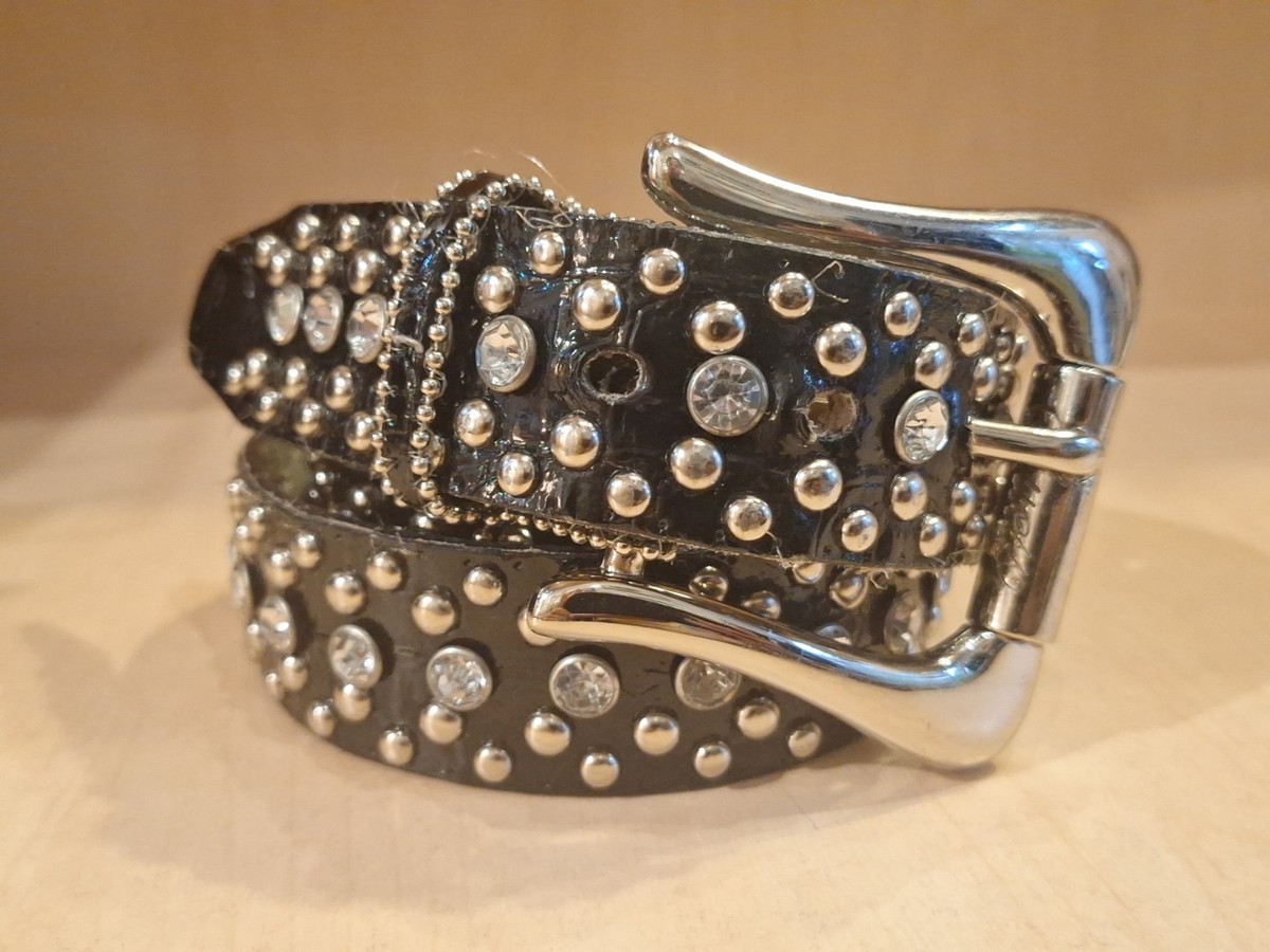 Guess Croc Embossed Belt Embellished with Silver Metal Studs & Crystals 1 1/2 main image 3