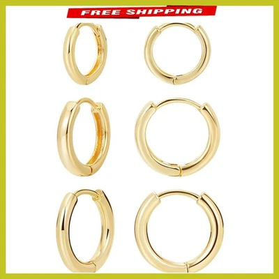Pendientes de aro Huggie de oro minimalista - 3 opciones de tamaño perfectos para el uso diario Foto 1 de 4