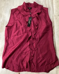 Nuevo Con Etiquetas Talbot Seda Púrpura Rojizo Volantes Camisa Sin Mangas Mujeres 6 Lujo - Imagen 1 de 6