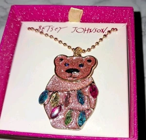 Betsey Johnson orso rosa avvolto in catena gioiello con strass natalizi NUOVO IN SCATOLA - Foto 1 di 6