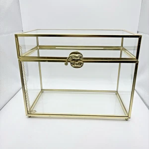 Clear Acrylic Wedding Card Box With Golden Frame And Lock 10"X8" - Picture 1 of 13