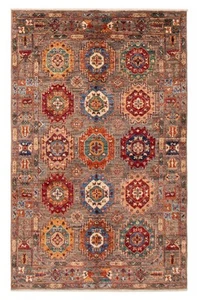 Traditional Hand-Knotted Geometric Carpet 4'2" x 6'6" Wool Area Rug - Picture 1 of 9