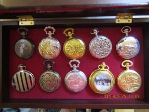 10 QUARTZ POCKET WATCHES IN WOODEN CASE STILL HAVE TAGS AS IN PICTURES  BOX 8 - Picture 1 of 1
