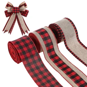 3 Rolls Weihnachtsspitze Urlaubswickband Kariertes Sackleinenband - Bild 1 von 11
