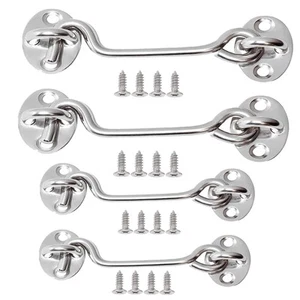 4 Pcs Hook and Eye Latch,Stainless Steel Cabin Hook Eye Latch Gate, Barn Door... - Picture 1 of 7