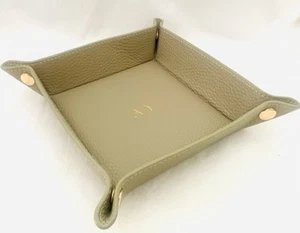 Royce Leather Catchall Valet Tray Taupe Jewelry with AY Monogram - Picture 1 of 4