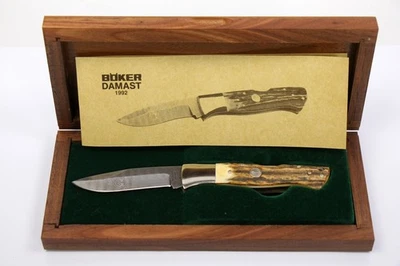 Cuchillos Boker 1992 Cuchillo Damasco Plegable Anual Limitado 396/999 Ciervo Foto 1 de 4