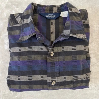 Woolrich Botão Masculino Grande Listras Cinza Azul Vintage Casual - Imagem 1 de 4