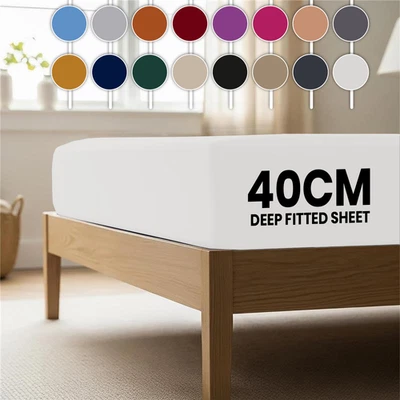 SUPREMETEXTILE Full Fitted Sheet Extra Deep Pocket 40cm For Thick Mattress Single Double King
