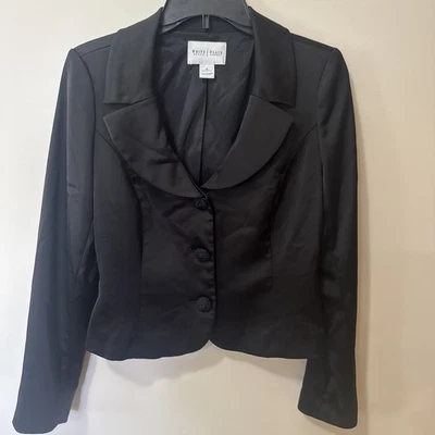 Chaqueta de satén para mujer White House Black Market talla 6 forrada negra con botones Foto 1 de 4