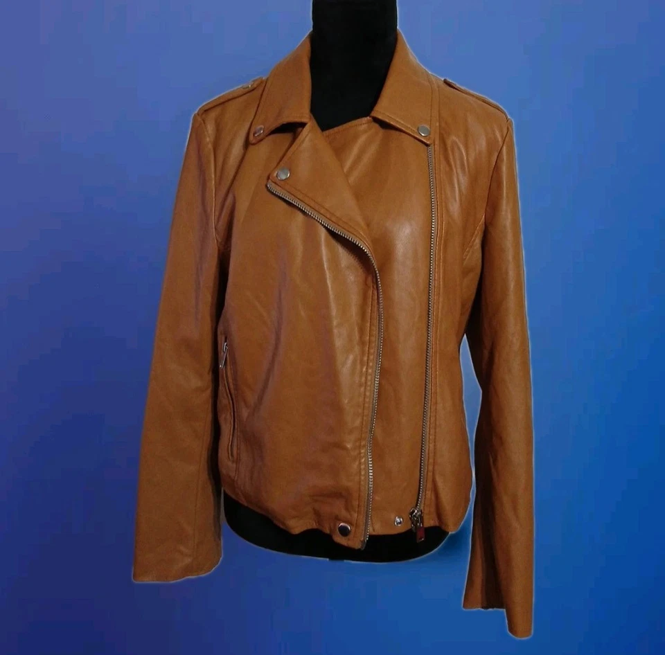 Chaqueta de cuero sintético Bagatelle para mujer moto envejecida talla L Foto 1 de 4