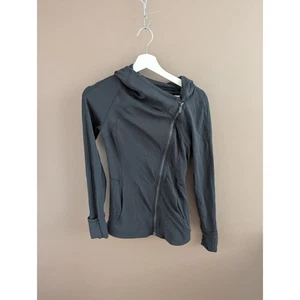 Lululemon Jacket Womens 4 Black Asymmetrical Zip Hoodie Activewear Sweatshirt - Picture 1 of 8