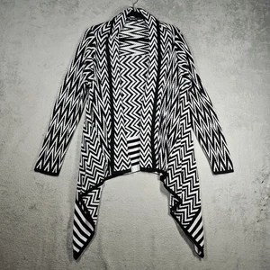 89th & Madison Black White Chevron Waterfall Open Front Cardigan Sweater Sz L - Picture 1 of 11