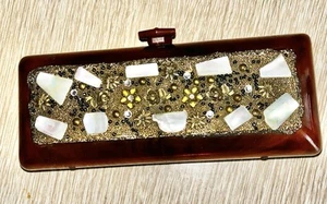 Cartera sin asas vintage MCM ámbar acrílico baquelita con conchas piedras - Imagen 1 de 17