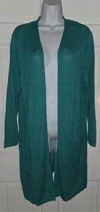 JJILL turquoise Green Knit Open Front Long Cotton Silk Cardigan Sweater 1X - Picture 1 of 6