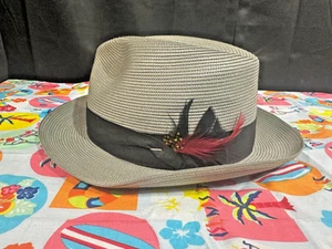 DOBBS NEW YORK Florentine Gray Fedora Hat w/ Feather - Sz. 59; 7 3/8 - Picture 1 of 5