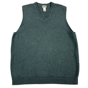 LL Bean Sweater Vest Men XL Tall Green V Neck Heavy Knit Ribbed Pullover Adult - Picture 1 of 9